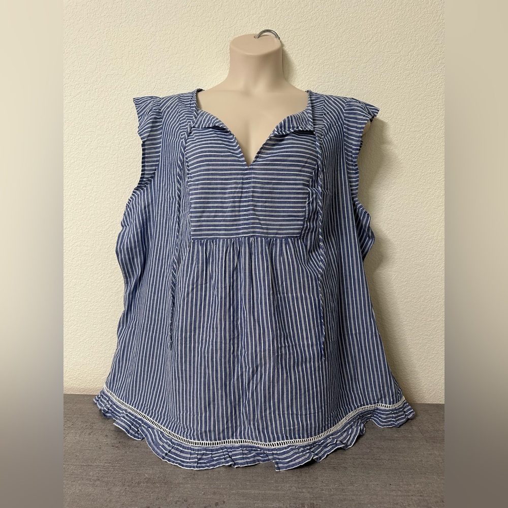 Blue Striped Women's Plus Size Ruffled Top Joe Fresh 3X